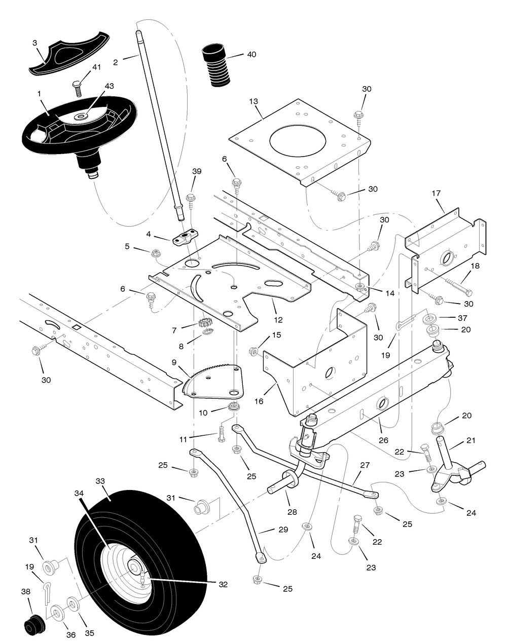 Steering Diagram and Parts List for 385002X78B 2005 Briggs and Stratton Lawn Tractor
